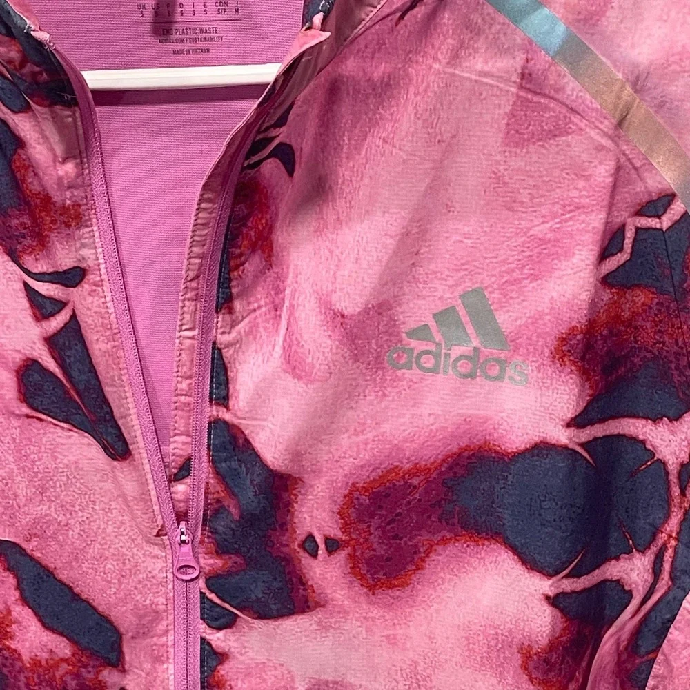 Adidas Pink Abstract Print Lightweight Packable Running Jacket Womens Size Small - Picture 2 of 10
